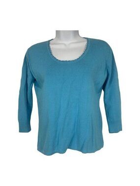 Joseph A. Blue Scoop Neck Sweater 3/4 Sleeves Viscose Nylon Blend Womens M